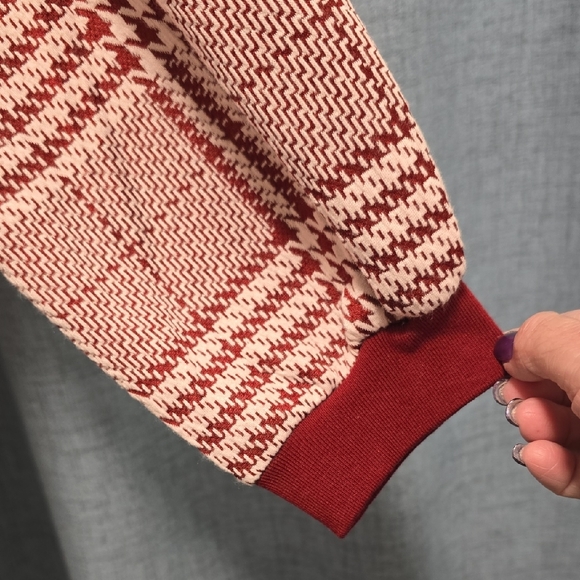 Christian Siriano Wine and Cream Knit Cardigan With Pearl Buttons Size Large - Picture 9 of 12